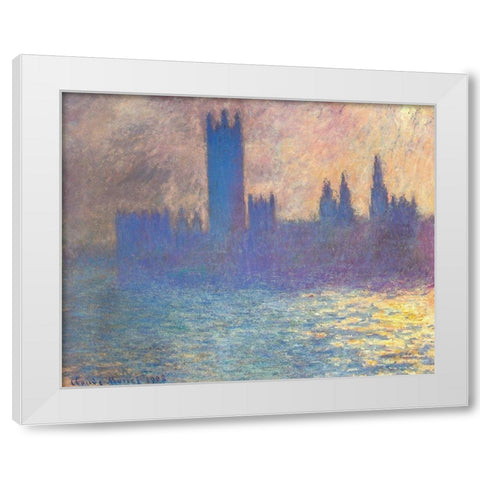 Houses of Parliament-Sunlight 1900 White Modern Wood Framed Art Print by Monet, Claude