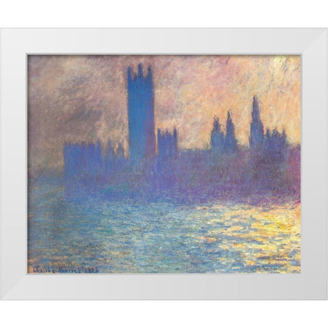 Houses of Parliament-Sunlight 1900 White Modern Wood Framed Art Print by Monet, Claude