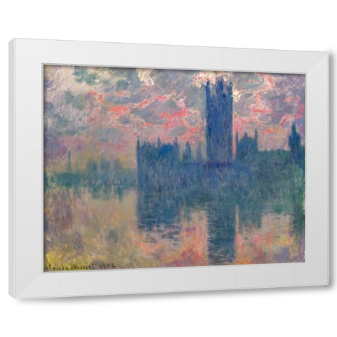 Houses of Parliament-Sunset 1902 White Modern Wood Framed Art Print by Monet, Claude