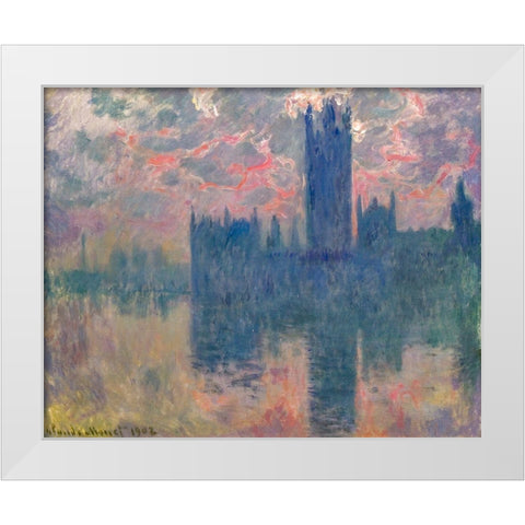 Houses of Parliament-Sunset 1902 White Modern Wood Framed Art Print by Monet, Claude