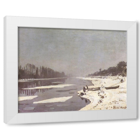 Ice on the Seine at Bougival 1868 White Modern Wood Framed Art Print by Monet, Claude