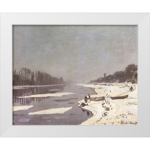 Ice on the Seine at Bougival 1868 White Modern Wood Framed Art Print by Monet, Claude