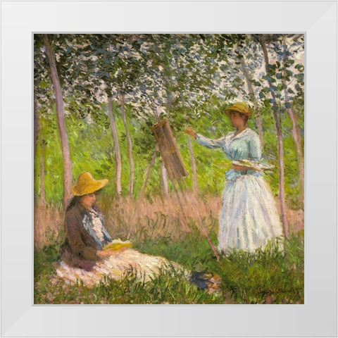 In the woods at Giverny 1887 White Modern Wood Framed Art Print by Monet, Claude