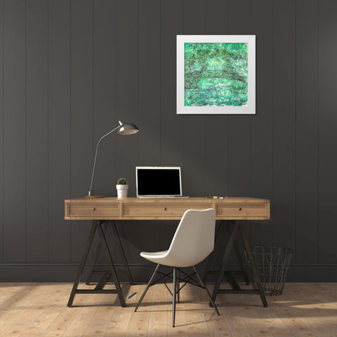 Japanese bridge green 1918 White Modern Wood Framed Art Print by Monet, Claude