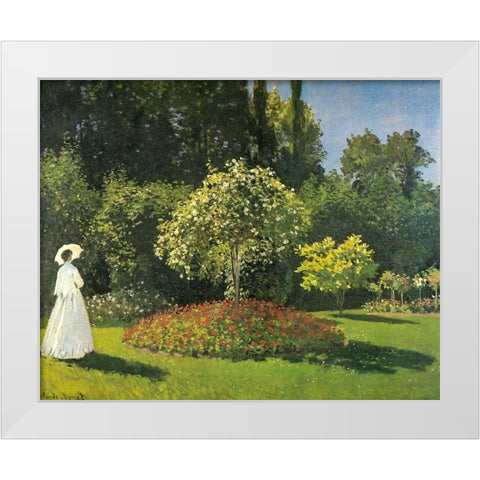Jeanne-Marguerite Lecadre in Garden 1866 White Modern Wood Framed Art Print by Monet, Claude