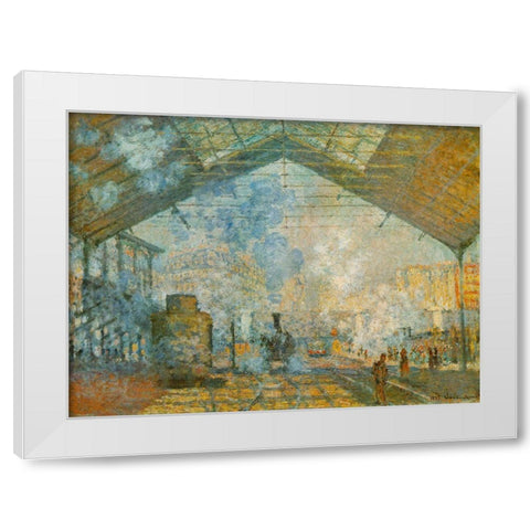 La Gare St. Lazare 1877 White Modern Wood Framed Art Print by Monet, Claude