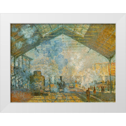 La Gare St. Lazare 1877 White Modern Wood Framed Art Print by Monet, Claude