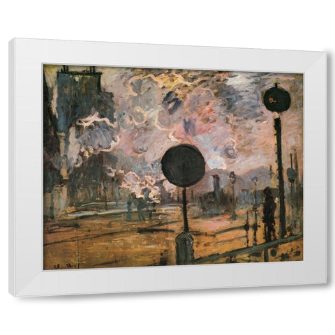 La Gare St. Lazare-signal 1876 White Modern Wood Framed Art Print by Monet, Claude