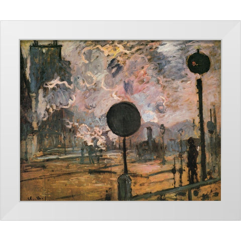 La Gare St. Lazare-signal 1876 White Modern Wood Framed Art Print by Monet, Claude