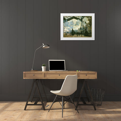 La Gare St-Lazare 1877 White Modern Wood Framed Art Print by Monet, Claude