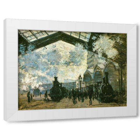 La Gare St-Lazare 1877 White Modern Wood Framed Art Print by Monet, Claude