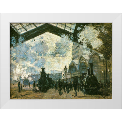 La Gare St-Lazare 1877 White Modern Wood Framed Art Print by Monet, Claude