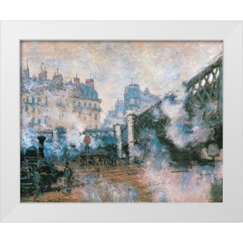 La Gare St-Lazare-Pont de LEurope 1877 White Modern Wood Framed Art Print by Monet, Claude