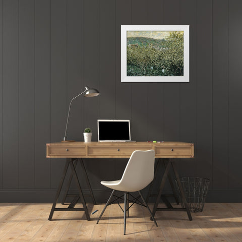 Landscape with Orchard and Figures 1879 White Modern Wood Framed Art Print by Monet, Claude