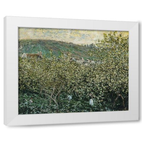 Landscape with Orchard and Figures 1879 White Modern Wood Framed Art Print by Monet, Claude