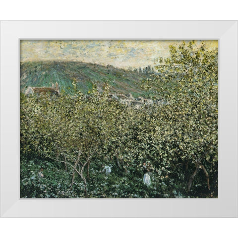 Landscape with Orchard and Figures 1879 White Modern Wood Framed Art Print by Monet, Claude