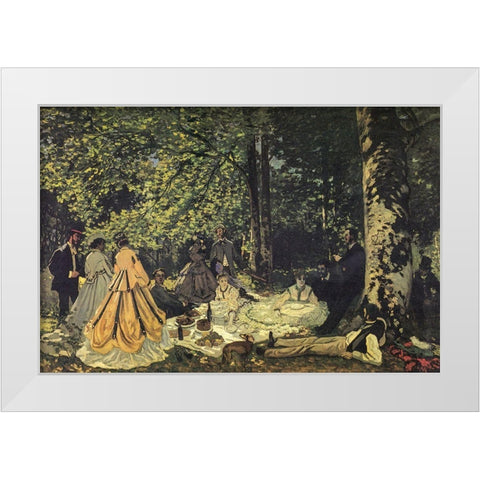 Luncheon on the grass study 1865 White Modern Wood Framed Art Print by Monet, Claude