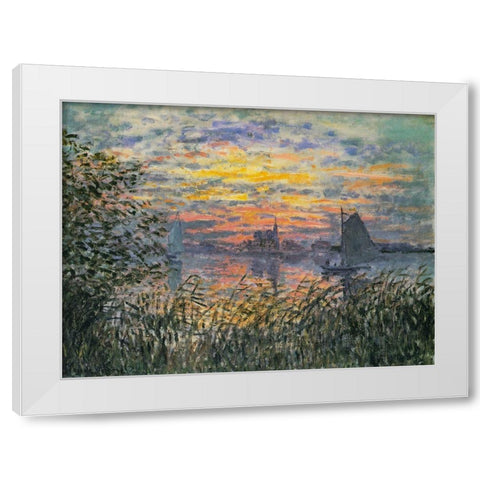 Marine View-Sunset 1874 White Modern Wood Framed Art Print by Monet, Claude
