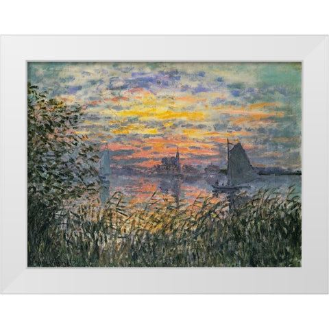 Marine View-Sunset 1874 White Modern Wood Framed Art Print by Monet, Claude