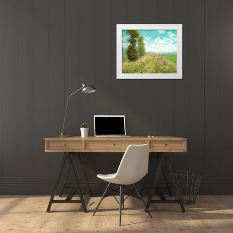 Meadow with Poplars 1875 White Modern Wood Framed Art Print by Monet, Claude
