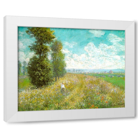 Meadow with Poplars 1875 White Modern Wood Framed Art Print by Monet, Claude