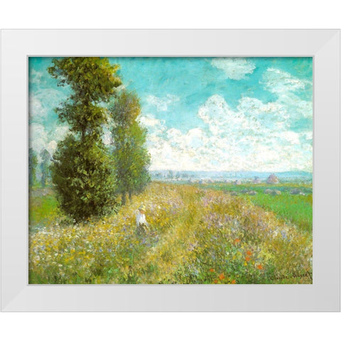 Meadow with Poplars 1875 White Modern Wood Framed Art Print by Monet, Claude