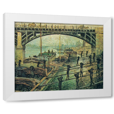 Men unloading coal 1875 White Modern Wood Framed Art Print by Monet, Claude