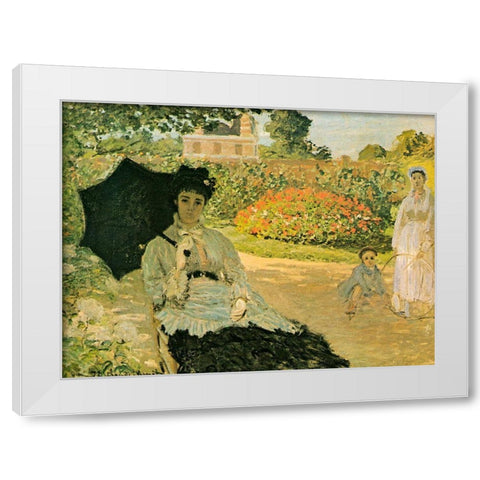 Monets Family in Garden 1873 White Modern Wood Framed Art Print by Monet, Claude