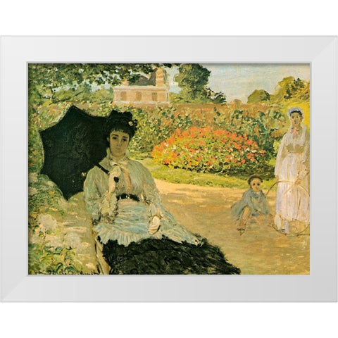 Monets Family in Garden 1873 White Modern Wood Framed Art Print by Monet, Claude