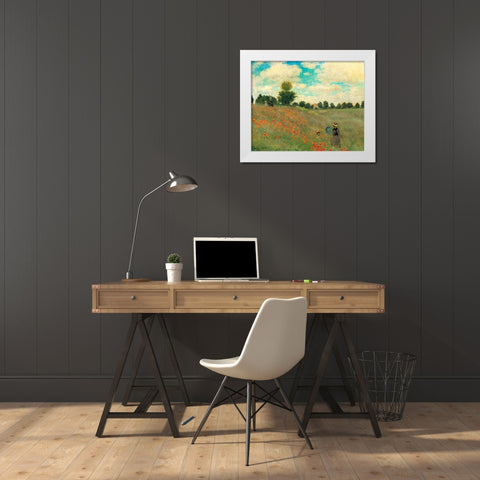 Poppy Field 1873 White Modern Wood Framed Art Print by Monet, Claude