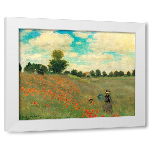 Poppy Field 1873 White Modern Wood Framed Art Print by Monet, Claude