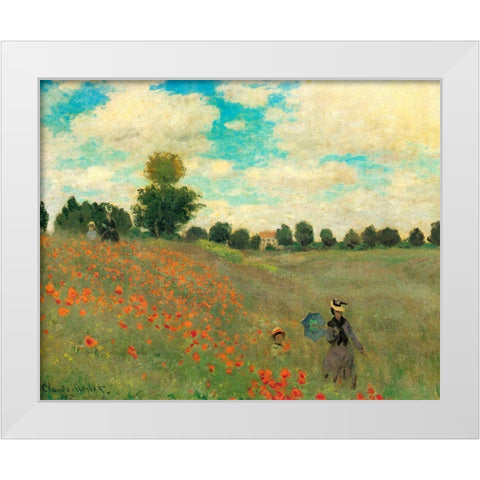 Poppy Field 1873 White Modern Wood Framed Art Print by Monet, Claude