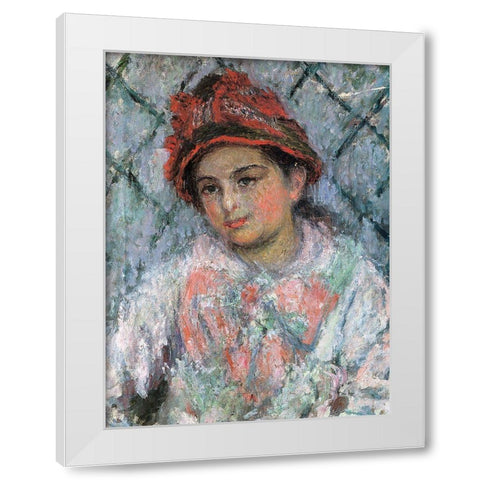 Portrait of Blanche Hoschede 1880 White Modern Wood Framed Art Print by Monet, Claude