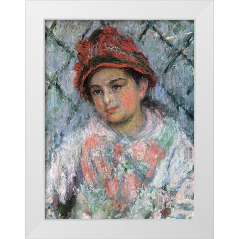 Portrait of Blanche Hoschede 1880 White Modern Wood Framed Art Print by Monet, Claude