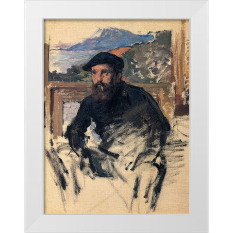 Portrait of the artist in studio 1884 White Modern Wood Framed Art Print by Monet, Claude