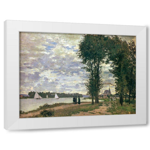 Promenade along the Seine 1872 White Modern Wood Framed Art Print by Monet, Claude