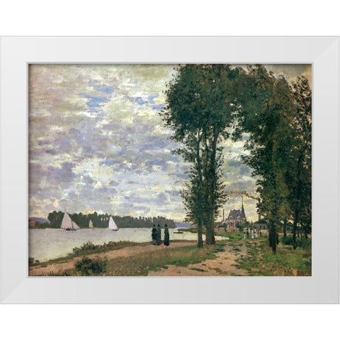 Promenade along the Seine 1872 White Modern Wood Framed Art Print by Monet, Claude