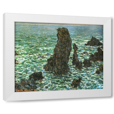 Pyramides at Port-Coton 1886 White Modern Wood Framed Art Print by Monet, Claude