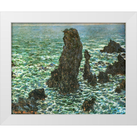 Pyramides at Port-Coton 1886 White Modern Wood Framed Art Print by Monet, Claude