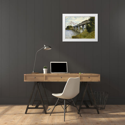 Railway Bridge-Argenteuil 1874 White Modern Wood Framed Art Print by Monet, Claude