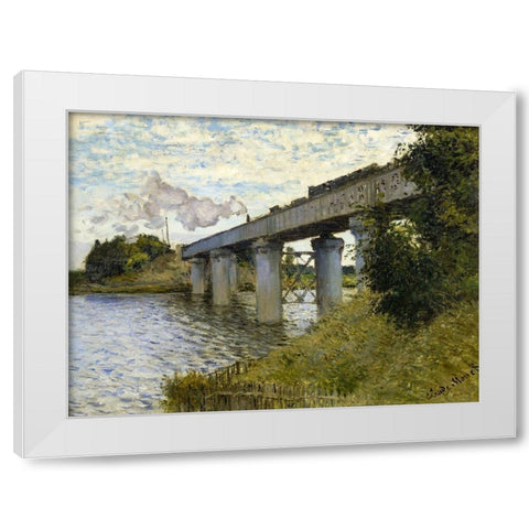 Railway Bridge-Argenteuil 1874 White Modern Wood Framed Art Print by Monet, Claude