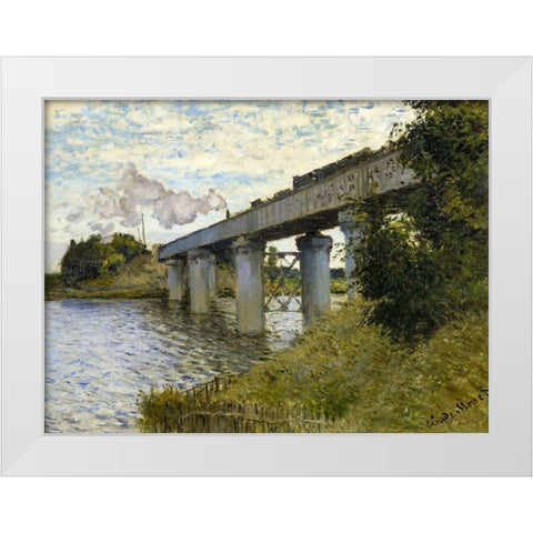 Railway Bridge-Argenteuil 1874 White Modern Wood Framed Art Print by Monet, Claude