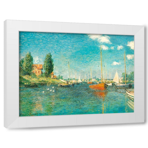 Red Boats 1875 White Modern Wood Framed Art Print by Monet, Claude