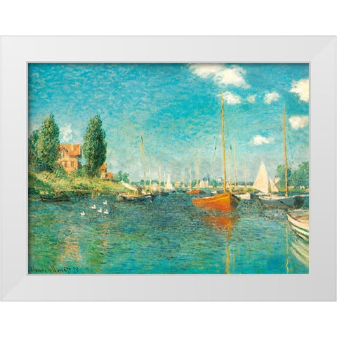 Red Boats 1875 White Modern Wood Framed Art Print by Monet, Claude