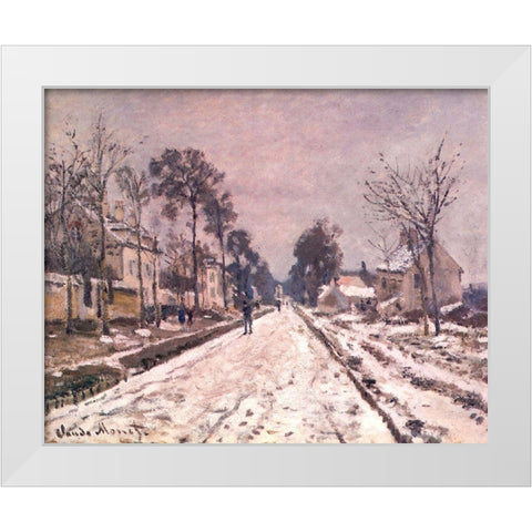 Road to Louveciennes in snow 1869 White Modern Wood Framed Art Print by Monet, Claude