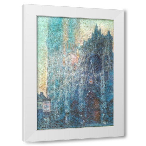 Rouen Cathedral in sunlight 1894 White Modern Wood Framed Art Print by Monet, Claude