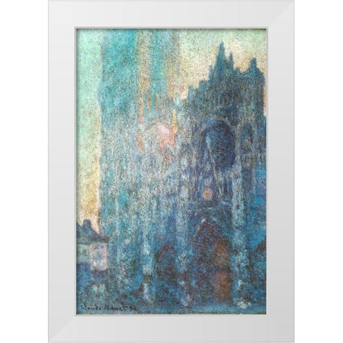 Rouen Cathedral in sunlight 1894 White Modern Wood Framed Art Print by Monet, Claude