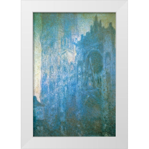 Rouen Cathedral in the morning 1894 White Modern Wood Framed Art Print by Monet, Claude