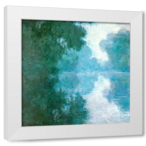 Seine at Giverny-morning mists 1897 White Modern Wood Framed Art Print by Monet, Claude