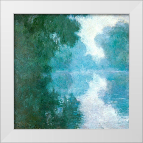 Seine at Giverny-morning mists 1897 White Modern Wood Framed Art Print by Monet, Claude